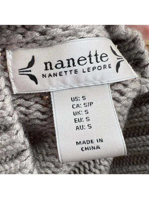 Nanette Lepore Cable Knit Mock Neck Sweater Beige Greige Coastal Cozy Size Small - Image 8