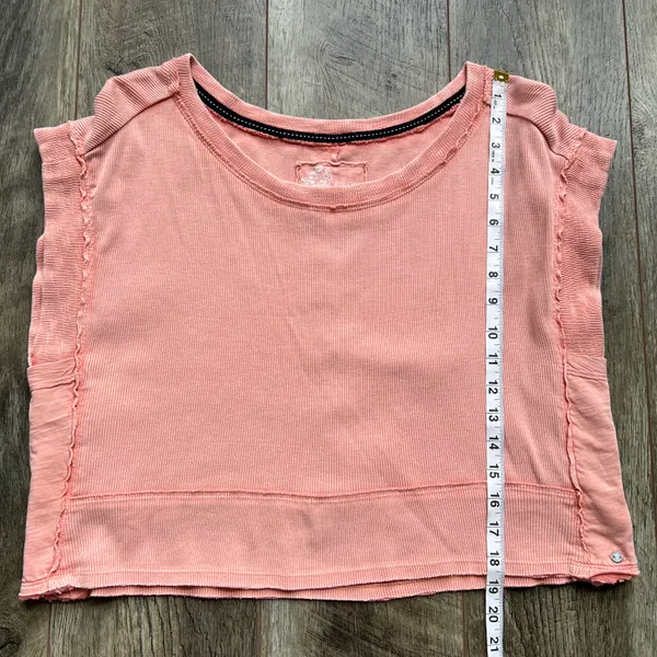 Pilcro Cropped Cut Off Short Sleeve Sweatshirt Pink Coral Medium - Image 10