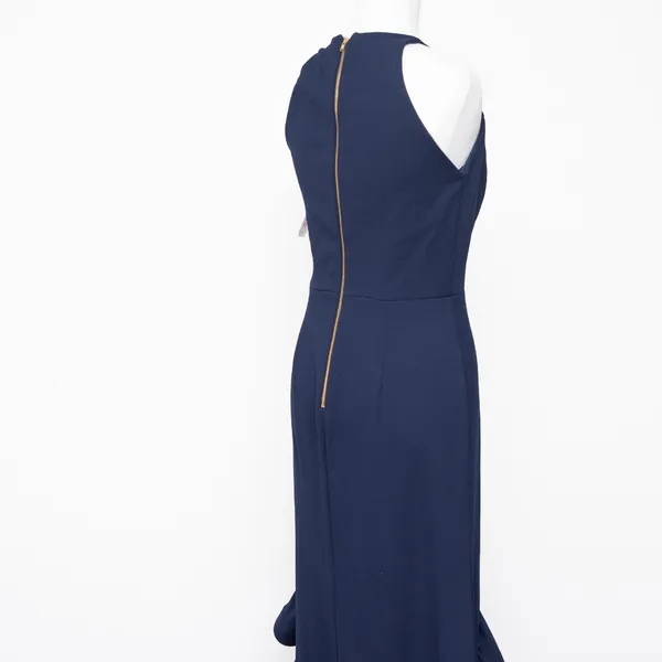 Betsy‎ & Adam Arielle Scuba Crepe Ruffle Slit Gown Navy Size 2 - Image 12