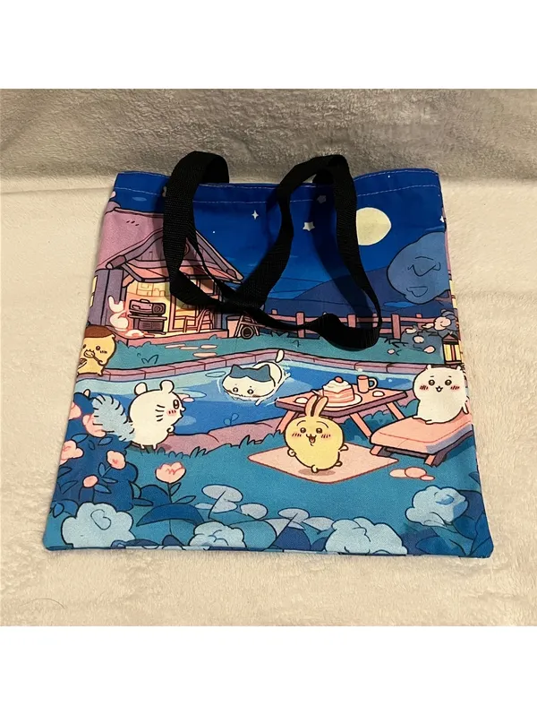 Night Scene Print Tote Bag Blue - Image 3