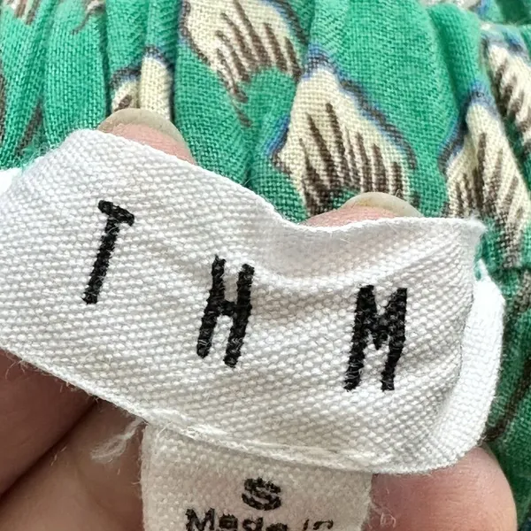 THML Verde S Mock Neck Embroidered floral Puff Sleeve Green blouse - Image 3