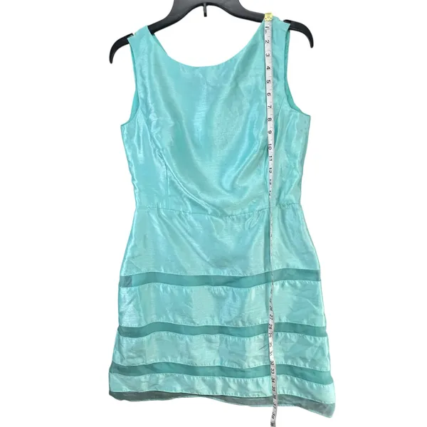 Taylor Dress Womens 10 Aqua Blue Satin Sleeveless Sheer V Back Party‎ Classic - Image 10