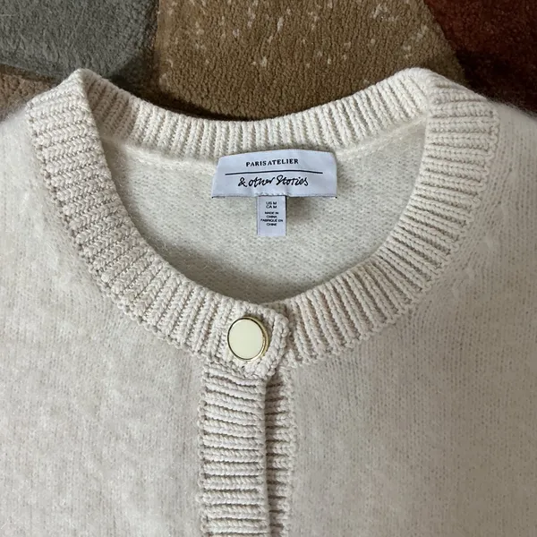 & Other Stories Mohair Wool Blend Cardigan Women M Cream Fuzzy Button Sweater - Image 2