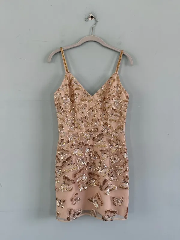 NWT Dress The Population Anya Champagne Multi Butterfly Sequin Beaded‎ Dress - Image 4
