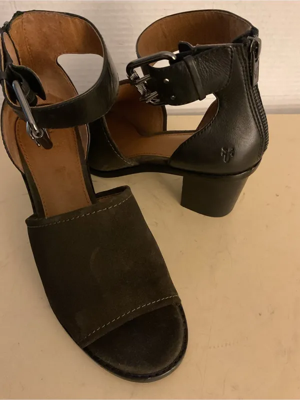 Frye Black Suede & Leather Ankle-Strap Block Heel Brielle Sandals US 8 - Image 3
