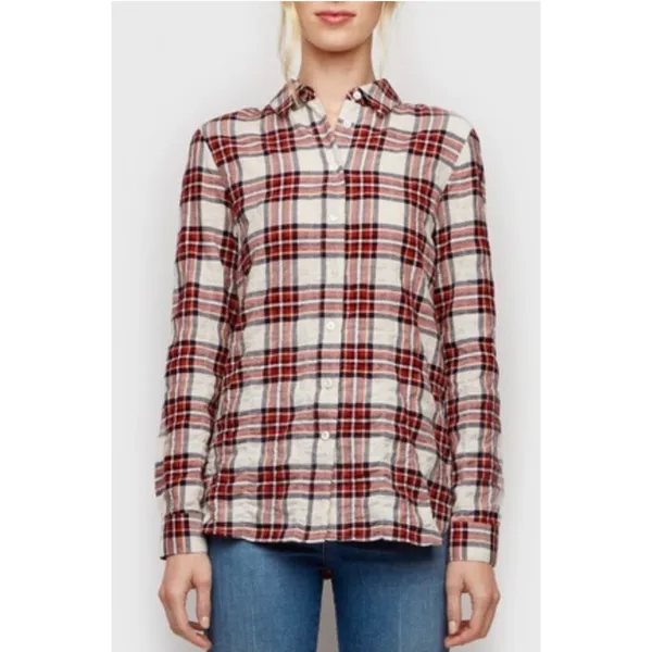 Jenni Kayne‎ Sequoia Plaid Cotton Button Down Shirt Red Cream S - Image 3