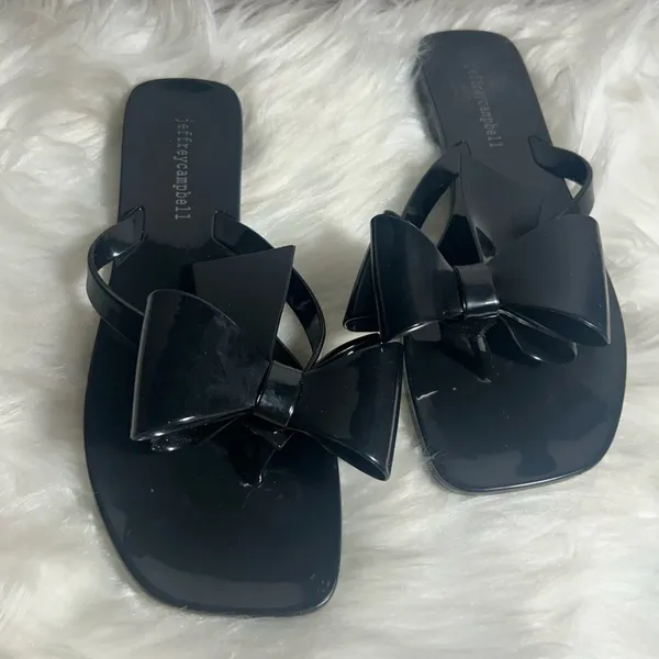 Jeffrey Campbell Sugary Jelly Bow Thong Sandals Black Size 6 - Image 3
