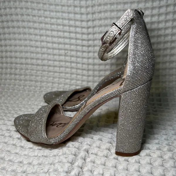 Sam Edelman YARO Glitter Block Heel Ankle‎ Strap Sandals Silver Women Size 6 - Image 3
