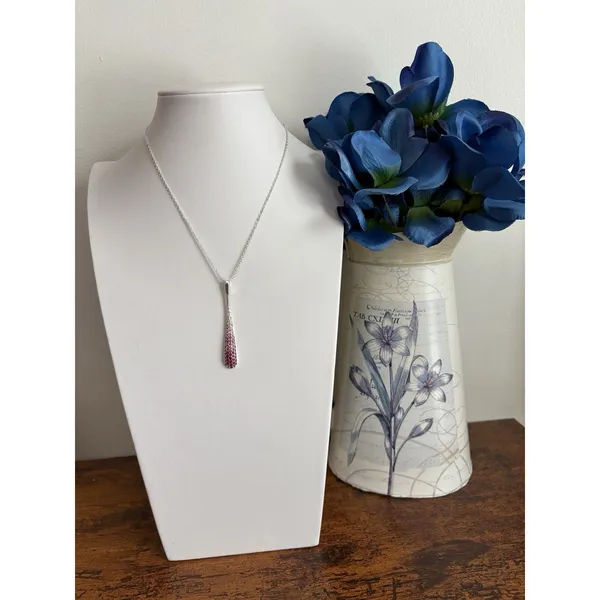 NVC Stamped Silver Tone Pendant Necklace Multi Color Rhinestone Pendant - Image 2