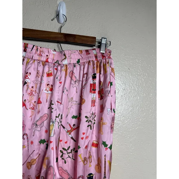 karen Mabon Pink Nutcracker Ballet Christmas Satin Pajama Pants size L - Image 9