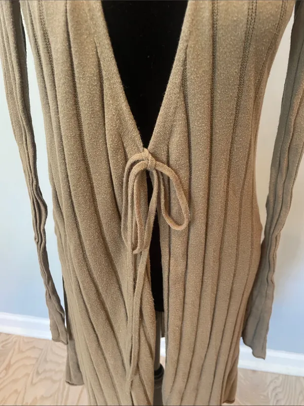 Urban Outfitters Tie-Front Long Ribbed Cardigan in olive - Image 3