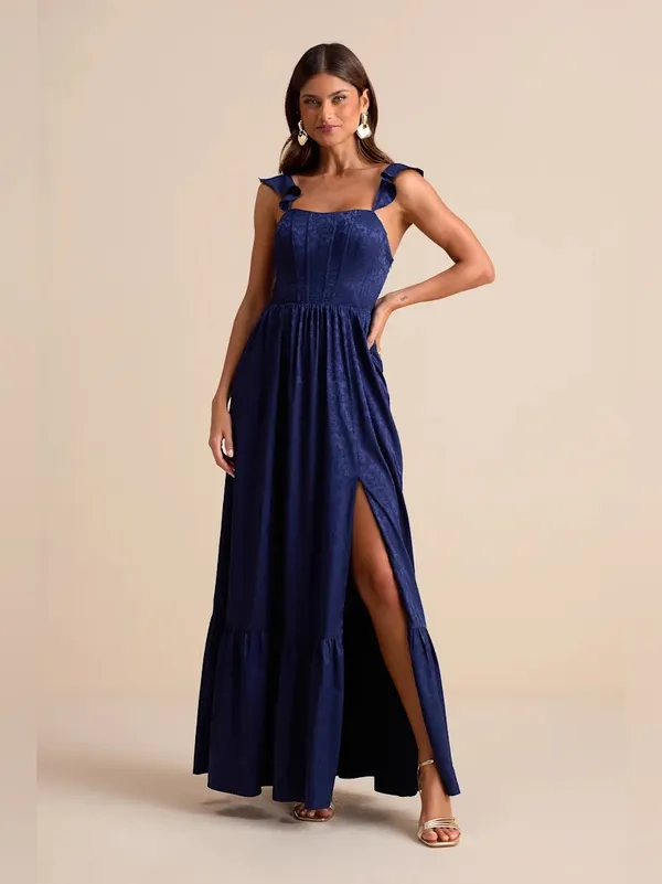 Lulu's Arlaith Navy Jacquard Lace-Up Corset Maxi Dress NWT XL - Image 3
