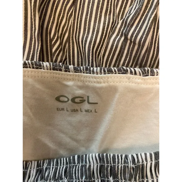 OGL Move Stripe Square Neck Smocked Midi Bra Dress Gray White Size L NWOT - Image 6
