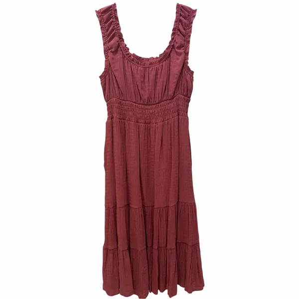 Mauve Smocked Tiered Midi Dress - Boho Romantic Ruffle Cap Sleeve Dream Medium - Image 5