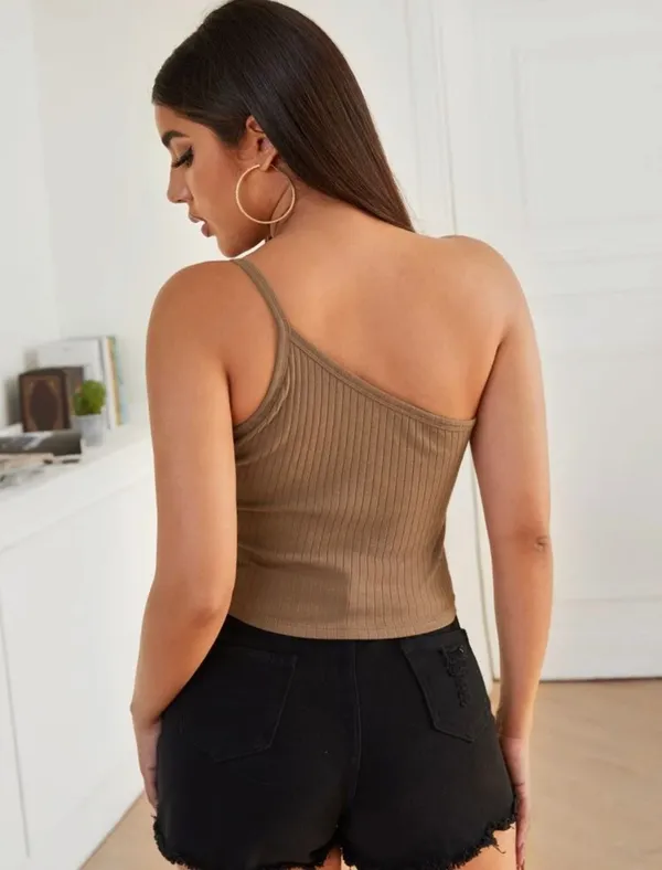 NEW Awesome One Shoulder Rib Knit Crop Top Sz L - Image 2