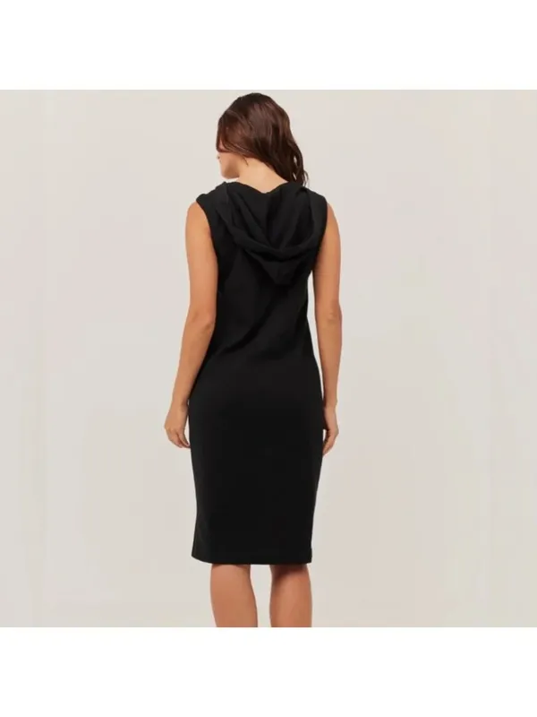 Pact Black Organic Cotton Hooded Airplane Dress Sleeveless Midi Size Small - Image 2