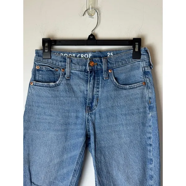 J‎ Crew Jeans Women 25 Blue Medium Wash Distressed Denim Demi Boot Crop Preppy - Image 6