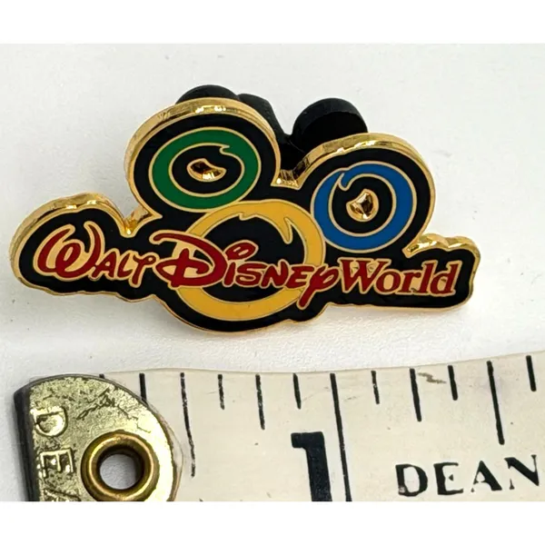 Disney Pin Walt Disney World WDW Logo Mickey Mouse Ears Blue Green Yellow - Image 2