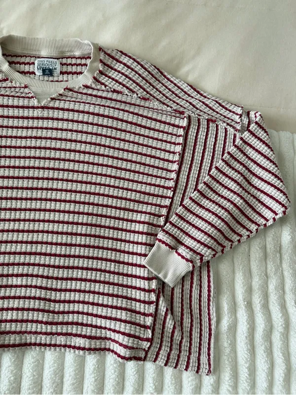 American Eagle Outfitters Striped Crewneck Sweater - Cream & Red - Image 3