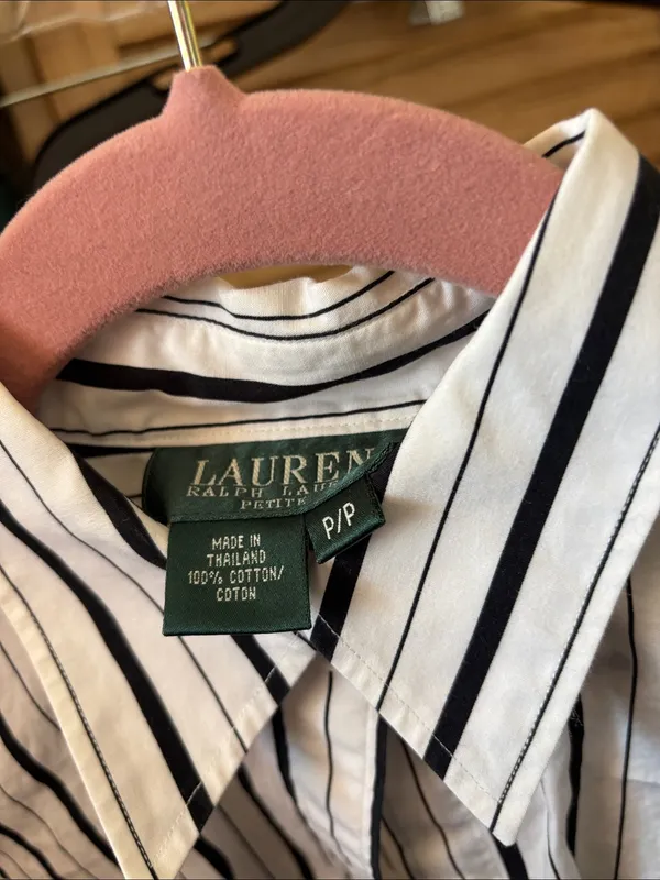 Lauren Ralph Lauren White Shirt with Black Vertical Stripes Petite Petite - Image 3