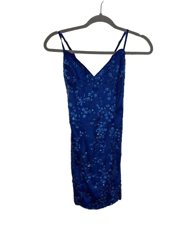 💙 Lulus Blue Floral Sequin Mesh Mini Dress Size Small 💙 - Image 2