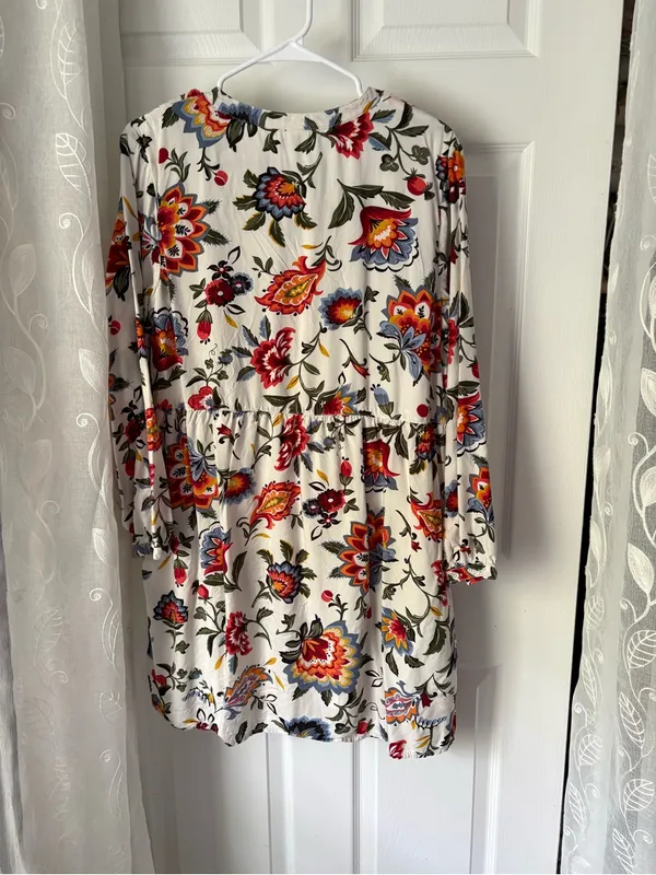Old Navy Boho Tassel-Tie Floral Swing mini Dress long sleeves women size L - Image 6