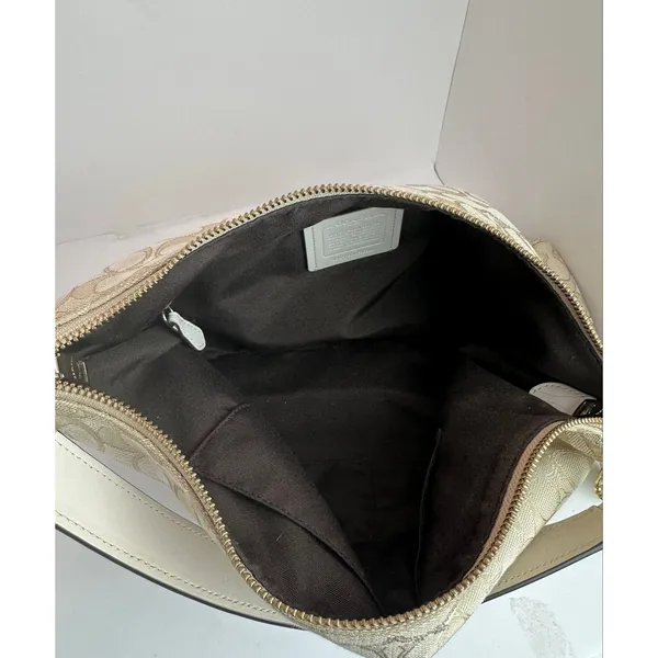 Coach Celeste Signature Jacquard Hobo Bag Light Khaki White Like New - Image 7