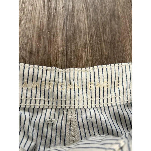 American Eagle Striped Tie Waist Straight Leg Pants Ivory Blue‎ Size 10 - Image 2