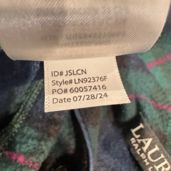 Lauren Ralph Lauren Womens Blue Green‎ Plaid Fleece Pajama Set Medium Crest Logo - Image 6