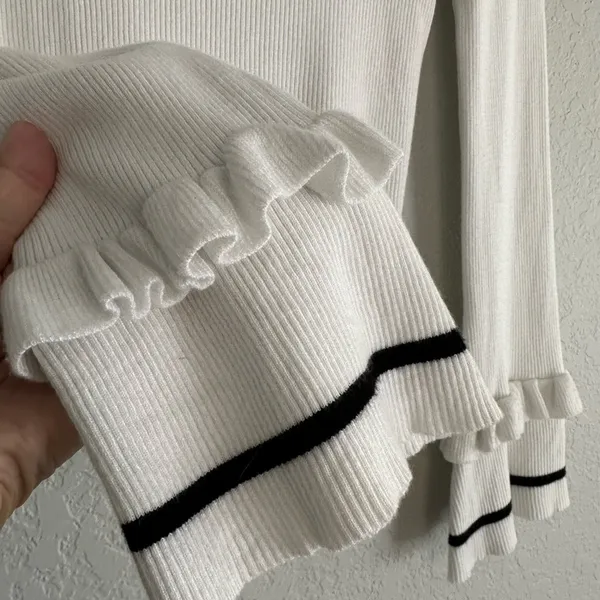 Revolve Lovers + Friends Waterloo White Knit Top Preppy Ruffle Long Sleeve Small - Image 3