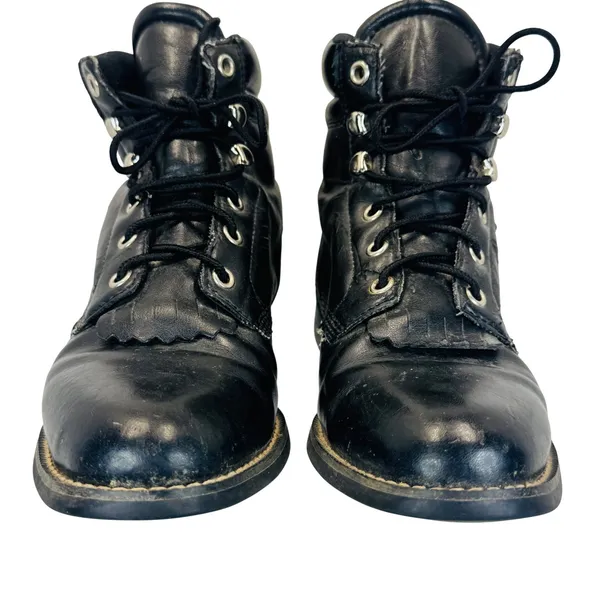Justin Basics Black Leather Roper‎ Lace-Up Boots Women's 6B Work Western Vintage - Image 8