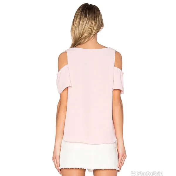 AMANDA UPRICHARD Cold Shoulder Blouse Top Short Flutter Sleeve Light Pink XS‎ - Image 4