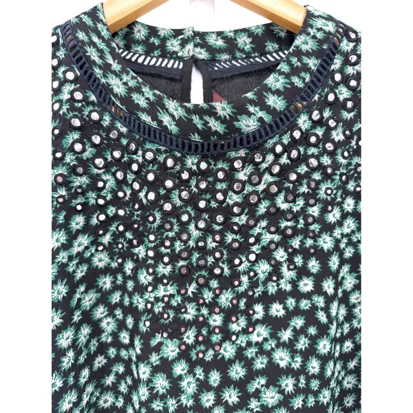 Ranna Gill Anthropologie‎ Floral Mirror Sequin Ruffle Sleeve Mini Dress M - Image 4