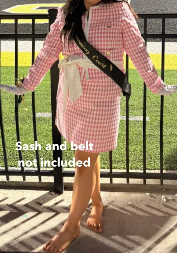 Lilly Pulitzer 2-Piece Tweed Gingham Suit Set Dress & Jacket Pink White 16 - Image 2
