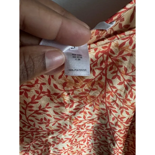 Victorias Secret Satin Tank Top Orange Red Leaf Print Scoop Neck Camisole Medium - Image 4