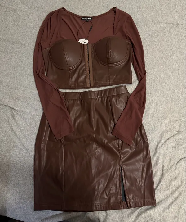 FashioNova Brown leather dress - Image 2
