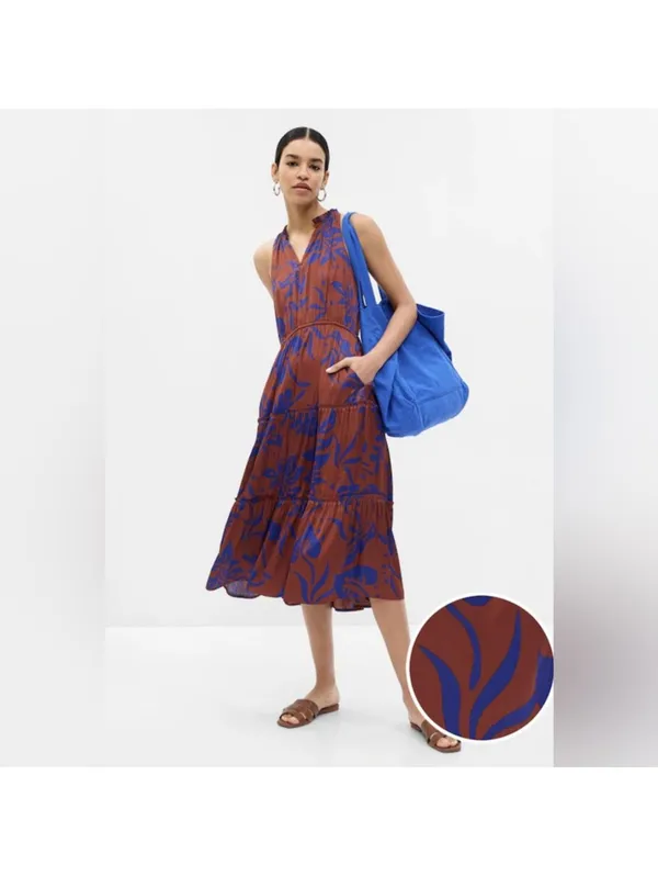 NWT GAP Blue and Brown Tiered Midi Dress XXL Tall - Image 2