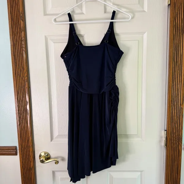 MagicSuit Dress Swim‎ Cover Up Ruched V Neck Black Lined Size 10 - Image 7