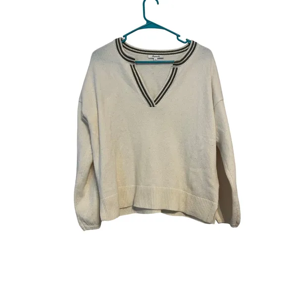 Madewell Wiltshire V-Neck Pullover Sweater in Cream Size Small - Image 3