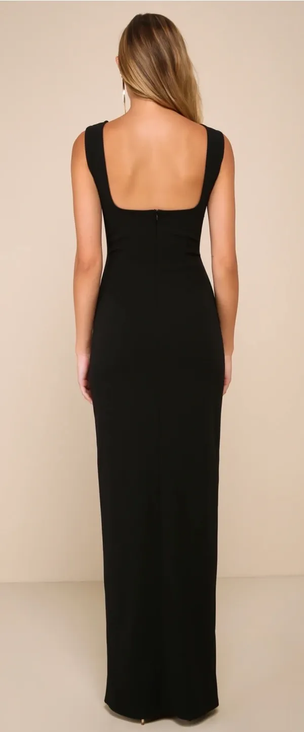 Lulus Inspiring Allure Black Square Neck Column Maxi Dress - Image 2