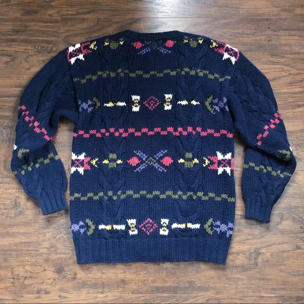 vintage • handknit sweater pullover chunky oversized navy blue 1990s cable knit - Image 9