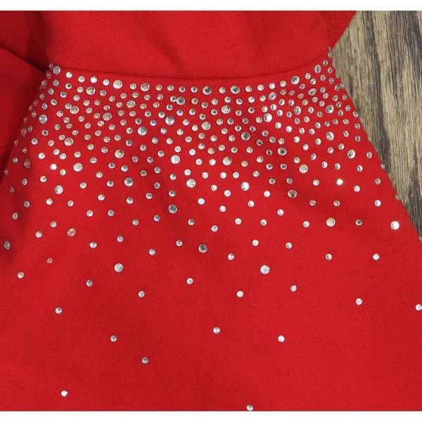 Calvin Klein Womens Embellished Bell Sleeve Back Zip Dress CD4CC3D8 Red 6 - Image 8