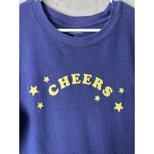 Anthropologie Cheers‎ Graphic Sweatshirt Navy Star Print Crewneck Pullover XS - Image 2