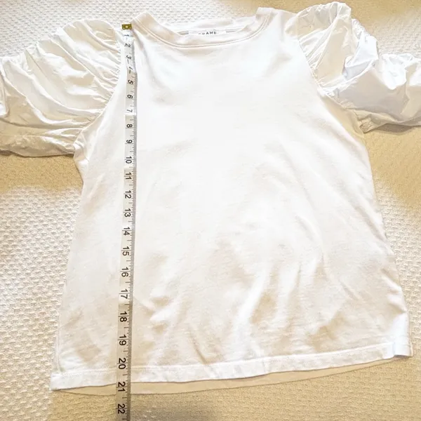 FRAME Ruched Tie‎ Sleeve Organic Cotton T-Shirt Blanc size Small - Image 8