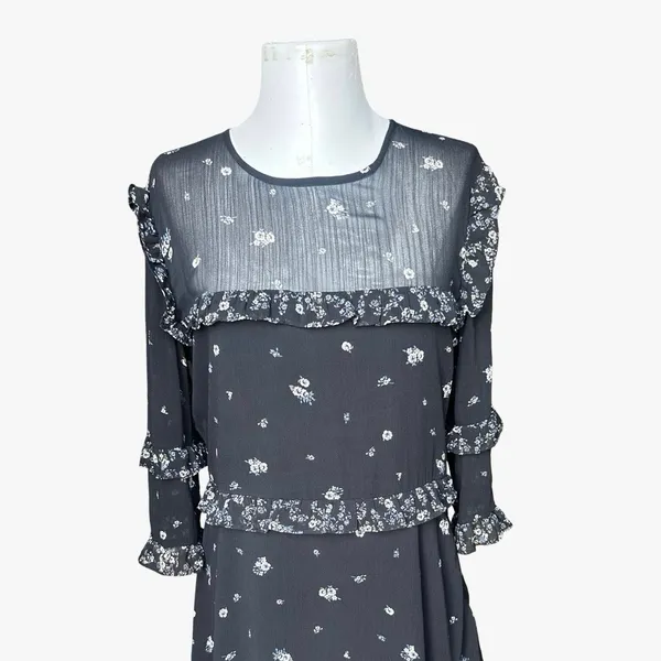 Abercrombie & Fitch Ditsy Floral Ruffle Chiffon Mini Dress Sheer Sleeves Boho L - Image 2