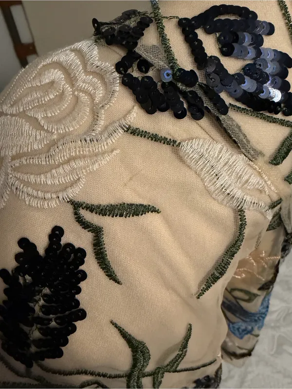 Lulus Show Stopper Cream Embroidered Sequin Bodycon Midi Dress‎ Medium - Image 6