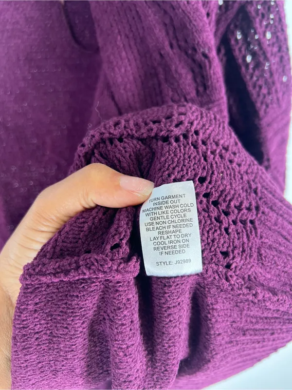 Hooked Up Cozy Cardi Winter Bloom Purple Pointelle Open Front Cardigan S NWT - Image 9