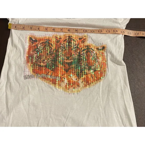 POL Rick Butterworth Tiger Sequin Graphic Long Sleeve Top Med Art to Wear L-31 - Image 9