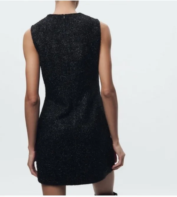 New Zara Elegant Vintage Look Black Sleeveless Fuzzy Dress - Image 2