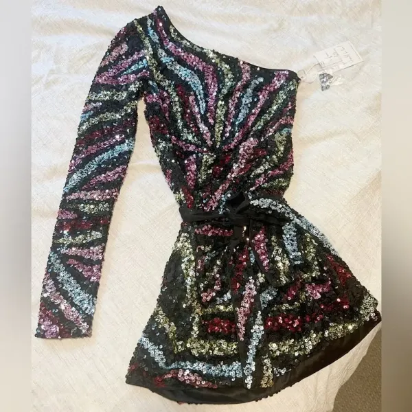 SHOW ME‎ YOUR MUMU Shimmy Mini Dress in Starburst Sequins NWT size XS Party - Image 3